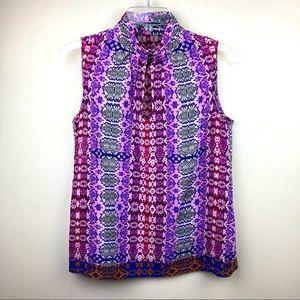 Nanette Lepore silk key hole vibrant print sleeveless top size small